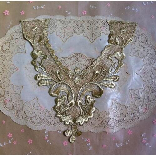 1 Piece 29*31cm Exquisite Flower Gold Lace Collar Decorated Golden Fake Collar Sewing Accessories DIY Craft Lace