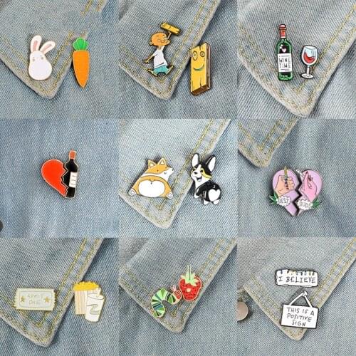 2pcs/set Good Partner Buddy Enamel Pins Wine Dogs Heart Brooches Custom Lapel Pin Badges Lovers Friends Brooch Jewelry Gift Kids