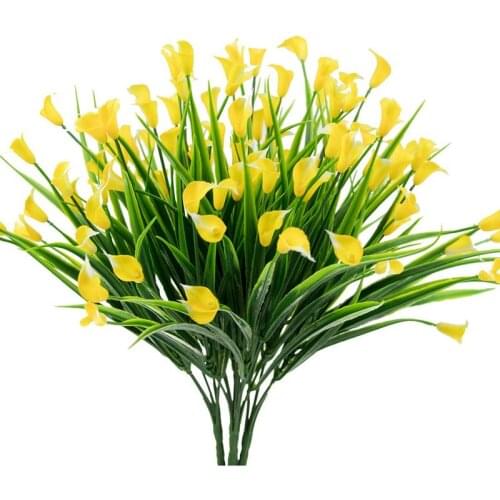 4 Pcs Artificial Flowers Outdoor Yellow Calla Lily Fake Plants Faux Shrubs Plastic Greenery Decor