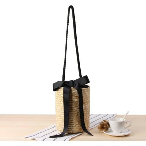 Aaby 2021 Fashion Summer Bucket Bags For Women High Quality Crossbody Bag With Scarves And String Lining Straw Beach Bag