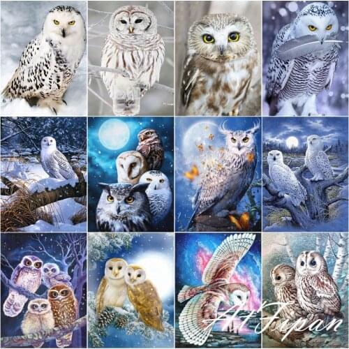 Diamond Painting Full Square Round Diamond Owl Night Tree Pattern Embroidery Cross Stitch 5D Rhinestone Painting Home Decor