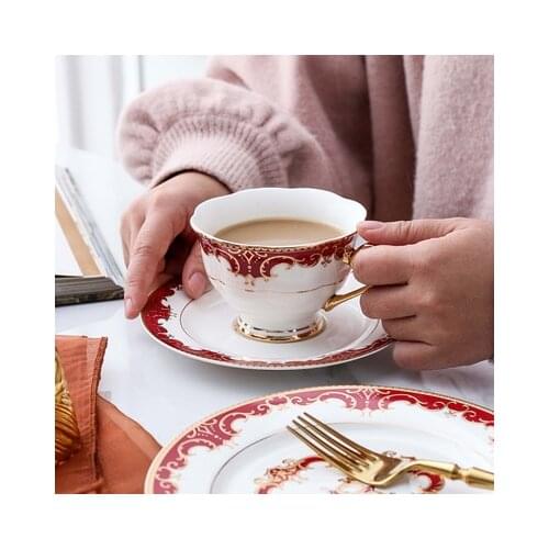 English Afternoon Tea Cup And Saucer Ceramic Coffee Set European Phnom Penh Drinkware Red Free Shipping