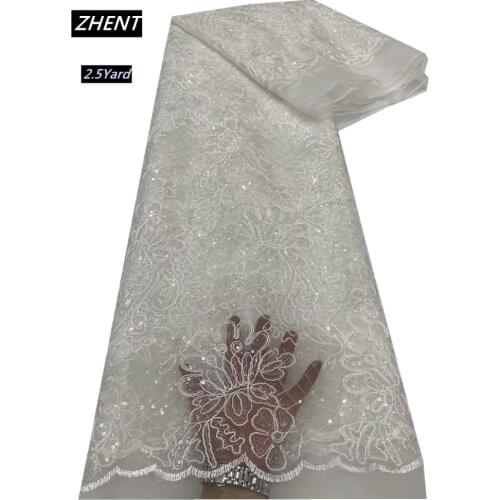 White African Sequins Lace Fabric 2021 High Quality Lace French Lace Fabric Sewing Nigerian Lace Fabrics For Dress 2.5 yard DP-9