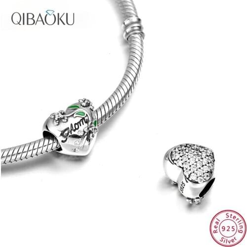 Real 925 Sterling Silver Heart-shaped Beads Flower Love Mom Letters Accessories Beads for Jewelry Making Charm Bracelet