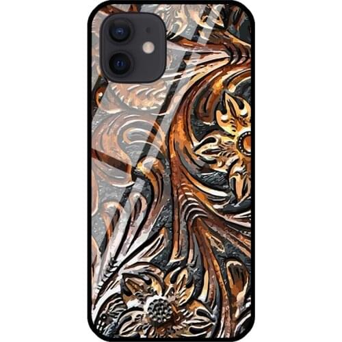 Cute Western Cowgirl Tooled Pattern Phone Cover For iPhone 11 12 Pro Max XS X XR 6S 7 8 Plus SE 2020 Tempered Glass Case