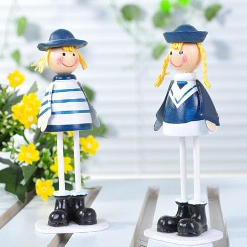 2pcs Handicraft Furnishing Articles Rural Style Wooden navy dolls figurines home derc wood building hand painted Miniatures