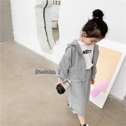 Kids Clothes Girls Clothing Spring Autumn 2021 New Hooded Sweater Coat Long Skirt Leisure Casual Baby Two Piece Set