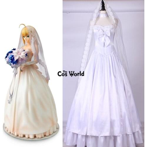 Fate Zero Saber Arturia Pendragon 10th Anniversary Wedding Dress Outfit Games Anime Cosplay Costumes