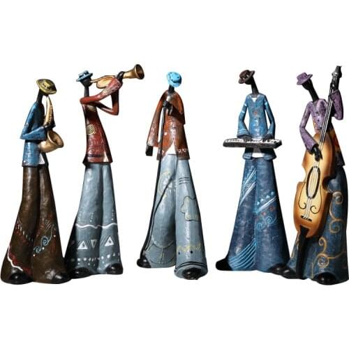 Creative Rock Band Figurines Resin Retro Musical Instrument Musician Statue Home Decoration Saxophone Guitar Singer WF108