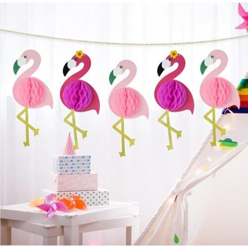 Flamingo Honeycomb Ball Summer Hawaiian Party Hanging Decor Birthday Party Decoration Tropical Hawaii Aloha Supplies