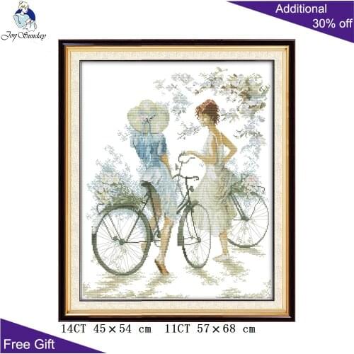 Joy Sunday Bicycle girl Cross Stitch RA056 14CT 11CT Counted and Stamped Home Decoration Bicycle girl Cross Stitch Kits