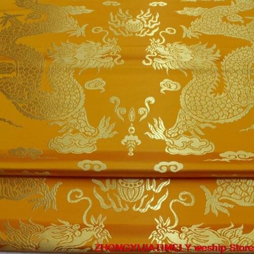Chinese silk Brocade jacquard weave gold dragon fabric Mongolia Robe cloth DIY bag Book cover Performance clothes