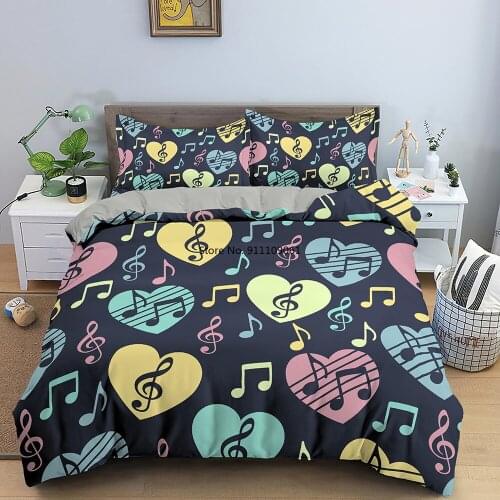 Cartoon Music Note Bedding Set for Kids Cartoon Printed Bed Cover Single Boys Girls Duvet Cover Set Quilt Cover Queen King Size