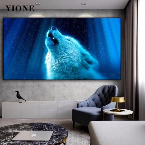 Colorful Clouds Wolf Wall Art Poster Abstract Animal Eagle Aurora Starry Sky Polar Bear Canvas Picture Print Decoration Painting