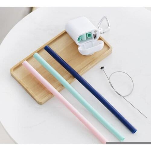 New 1pcs Food Grade Reusable Collapsible Silicone Straw Foldable Drinking Straw With Carrying Case For Travel, Home, Office
