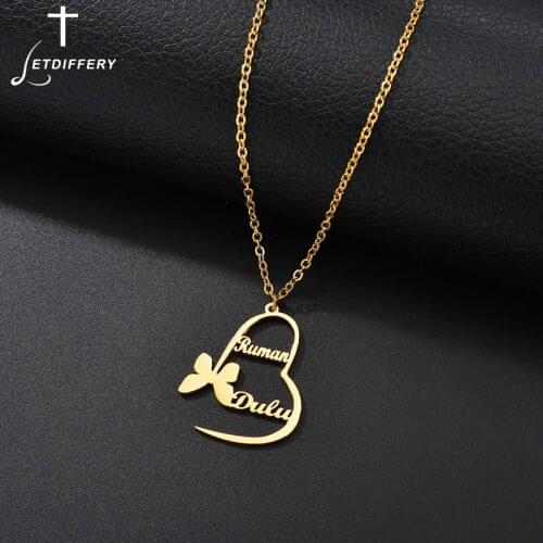 Letdiffery Fashion Personalized Name Butterfly Necklace Stainless Steel Custom Heart Pendant for Women Party Birthday Gifts