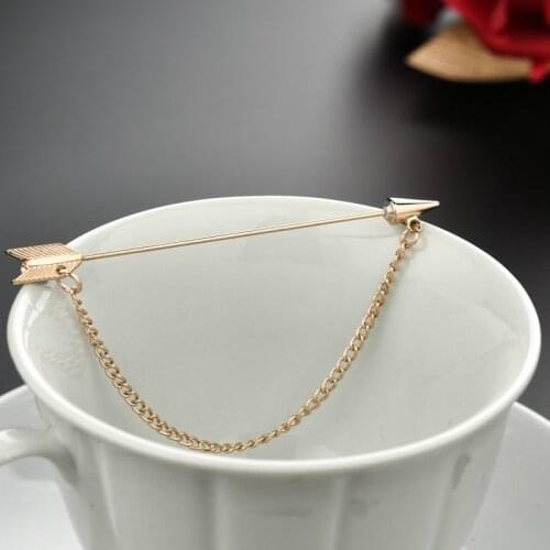 Fashion Gold Arrow Brooches Tassel Chain Collar Brooch Broche Men Suit Lapel Pin Accessories Wedding Brooches Shirt for Women