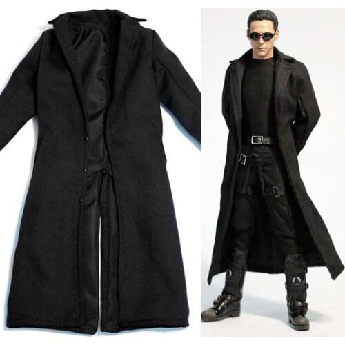 1/6 Scale Male Black Wind Coat Male Soldier Windbreak for 12in Action Figure Strong Musle Body Toy