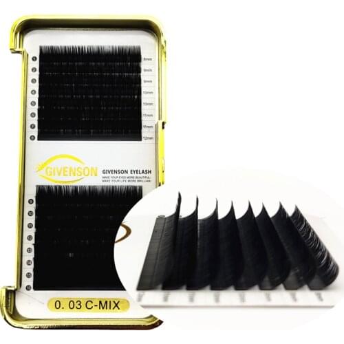 GIVENSON 16Rows/case 0.05/0.07 8-16mm mix premium natural synthetic individual eyelash extension