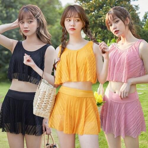 2021 New Korean Sexy High Waist Bikini Women Solid Swimwear Biquini Swimsuit Push Up Pad Bathing Suit Two Piece Swimskirt