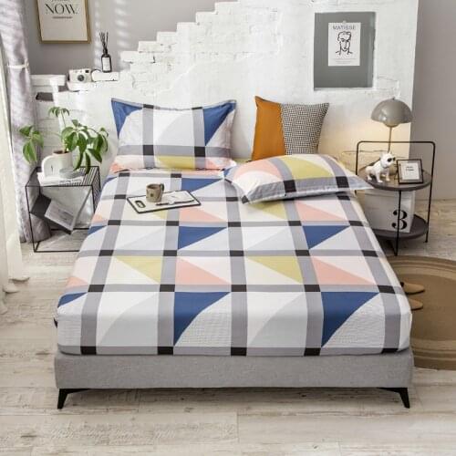 New On Product) 1pcs 100%Cotton Printed Solid Fitted Sheet Mattress Cover Four Corners With Elastic Band Bed Sheet
