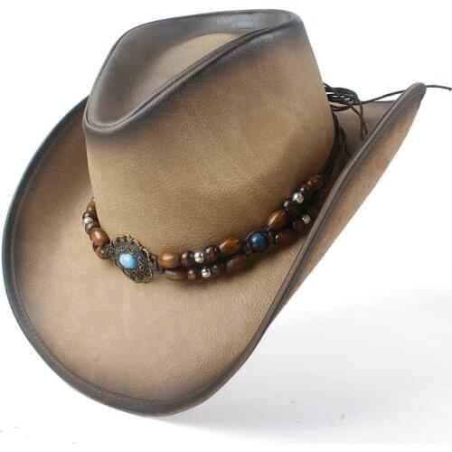 New Fashion Women Men Retro Vintage Turquoise Leather Strap Cowboy Cowgirl Caps