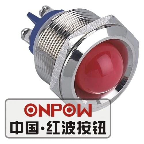 ONPOW 25mm Domed Metal LED light Screw terminals, Nickel plated brass indicator lamp, indicator light (GQ25G-D/L/R/6V) CE,RoHS