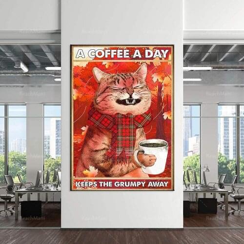 Cat lovers drink a cup of coffee every day poster garden interior decoration prints
