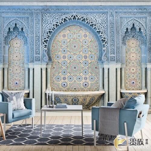 Custom size European style retro palace wallpaper 3d space extension mural living room bedroom hotel Morocco Bohemia PVC silk