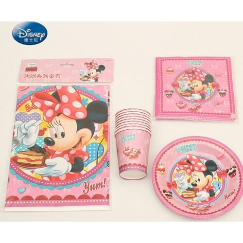 Pink Minnie Mouse Cartoon Party Supplies Kids Girls Birthday Party Decoration Wedding Decoration Disney Tableware Set 57pcs