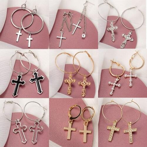 New Fashion Cross Earrings Stainless Steel Alloy Earrings for Women Jewelry Bohemian Trend Cross Pendant Earrings 2021 Trend Hot