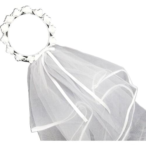 Girls Wedding Net Mesh Veil Headband Artificial White Rose Flower Wreath Crown Hair Hoop Wedding Party Decorative Supplies