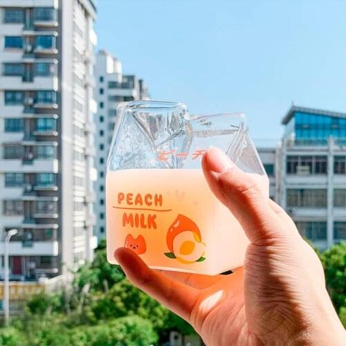 Milk glass cup square transparent milk box creative microwave oven can be heated office home breakfast photo couple gift cup