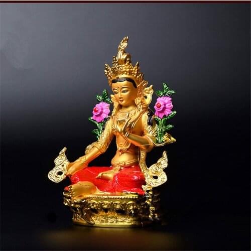Holy Bodhisattva Statue Fantastic Tibetan Tantric Buddha Eight Mascot Alloy Painted Green Tara Carry Small Statue Car Decoration