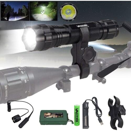 Tactical White Light LED Flashlight XM-L T6 Torch Camping Lamp Waterproof Hunting Light wtih Rifle Mount