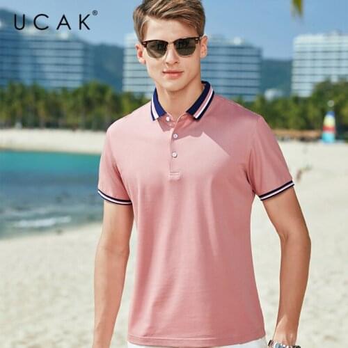 UCAK Brand Classic Turn-down Collar T-Shirt Men Clothes Summer New Fashion Streetwear Casual Solid Color Cotton Tee Tops U5606