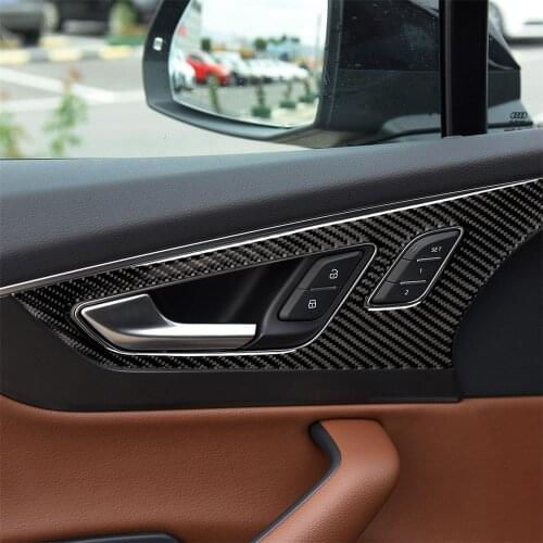 Carbon Fiber Interior Decoration Inner Door Handle Cover Frame Trim Stickers for AUDI Q7 SQ7 2016-2019 Car Decal Accessories