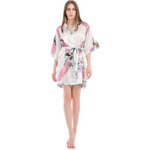 AECU2021 Spring New Ladies Silk Satin Thin Robe Comfort Fresh Style Floral Printed Sleepwear Sexy Nightgown Femme Satin Homewear