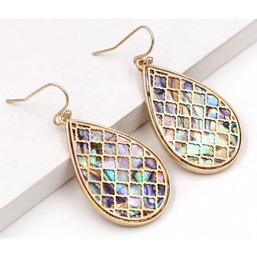 2020 New Vintage Waterdrop Pearl Abalone Lacework Two Tone Women Fashion Dangle Earrings