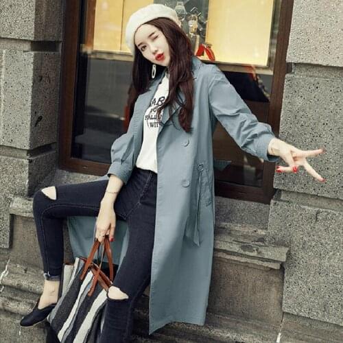 Spring Autumn Temperament Mid-Length Trench Coat Women 2021 New Korean Fashion All-Match Simple Windbreaker Overcoat Female A676