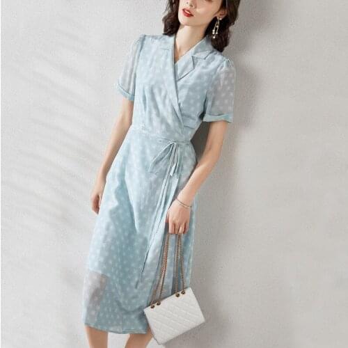 Blue white dot silk floral dress women 2020 summer long work boho beach office sexy party luxury dresses plus size