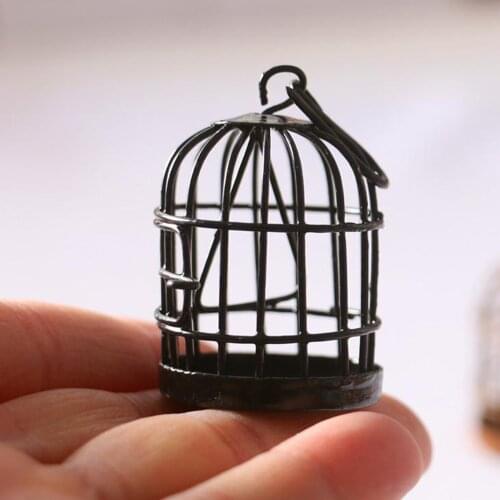 1:12 Doll House Miniature Black Bird Cage Simulation Model Living Room Decor