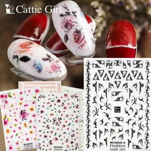 1 Sheet Vines 3D Nail Art Stickers Lace Flower Transfer Nails Sticker Vine Nail Designs Japanese Ice Rose Nail Decals