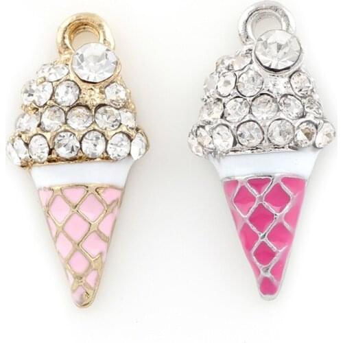 10pcs/lot Ice Cream Rhinestone Dangle Handmade Charms Pendant DIY for Bracelet Necklace Bag