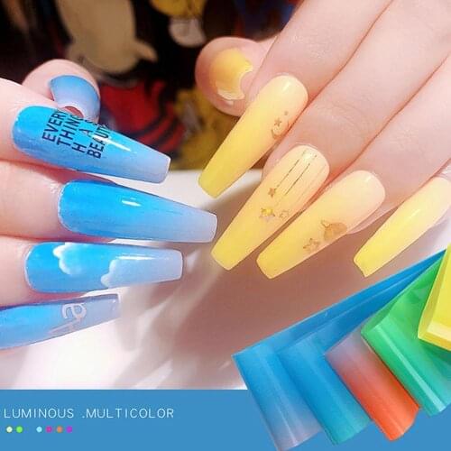 10pcs Nail Art Transfer Sticker Dark Fluorescent Flame Nail Decals Paper Slider Foil Sticker Gradient Colorful Starry Paper Suit