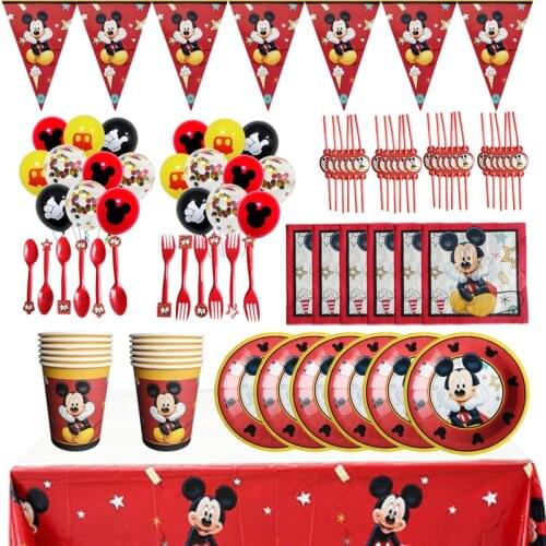 123pcs Mickey Mouse Party Set For Boys Party Accessories Birthday Party Decoration Glow Party Plate Cup Flag Balloons Supplies