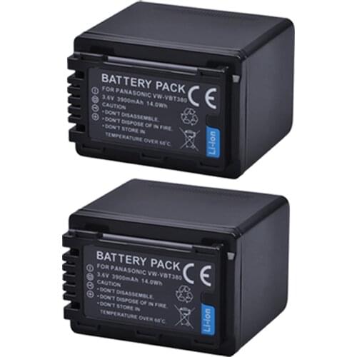 2pc VW-VBT380 VW VBT380 3900mAH Li-ion Camera Battery for Panasonic HC-V180GK HC-V380GK HC-W580GK HC-W580MGK HC-V110 HC V130 160