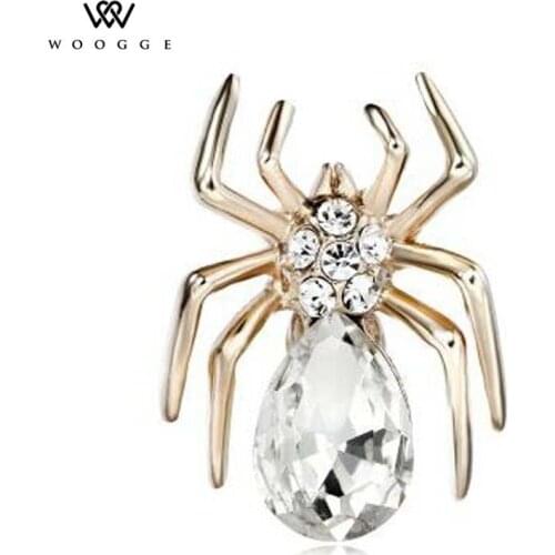 2020 Fashion Jewelry Gold Cute Crystal Rhinestone Spider Brooch Collar Tips Vintage Broche Insect Brooches For Women Men