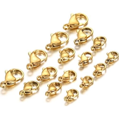 30PCS/Lot Gold Stainless Steel Lobster Clasp Multi-Size Polished Necklace Bracelet Claw DIY Jewelry Accessories Connection Clasp
