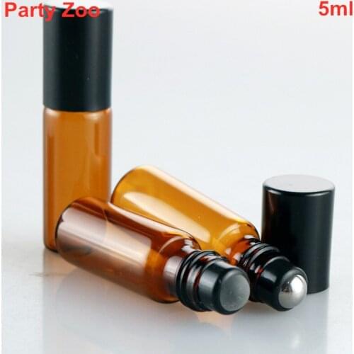 500 X 5ml Empty Brown Roll On Glass Essential Oil Bottles With Metal & Glass Roller Ball Refillable Sample Perfume Bottles